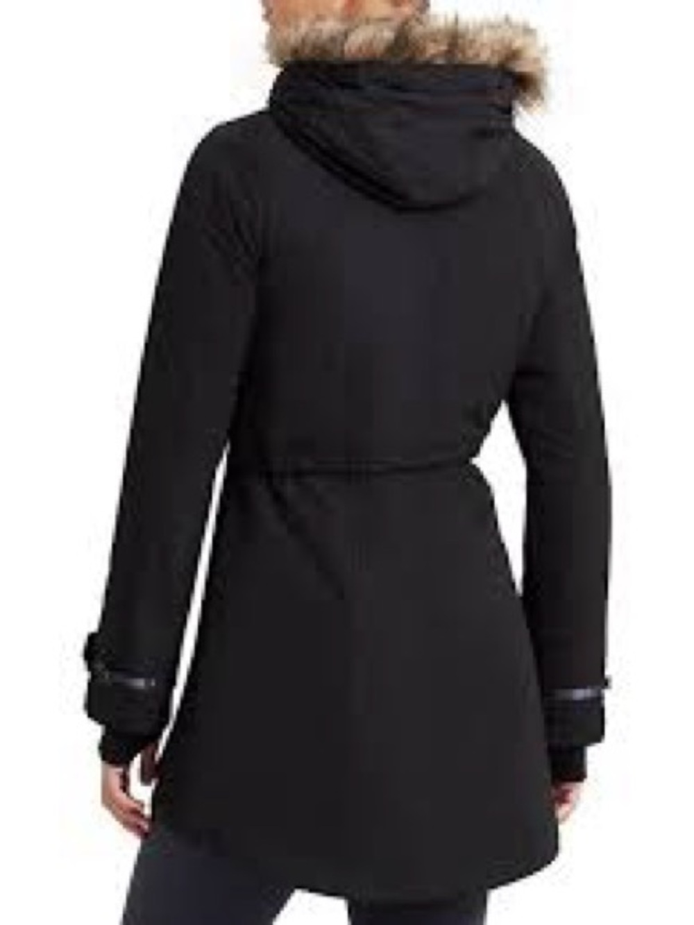 Athleta Primaloft Peak Parka Black Faux Fur Trim Hooded Coat Jacket Size Small - Picture 3 of 9